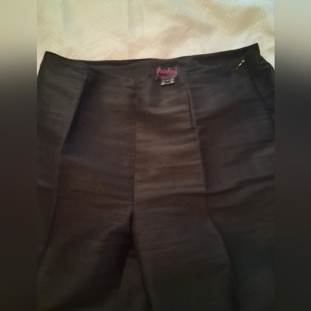 Anita Ford Classic Black Straight-Leg Silk Trousers with Pressed Crease